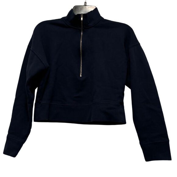 Reformation Marla Half Zip Cropped Sweatshirt in Navy - Picture 8 of 9